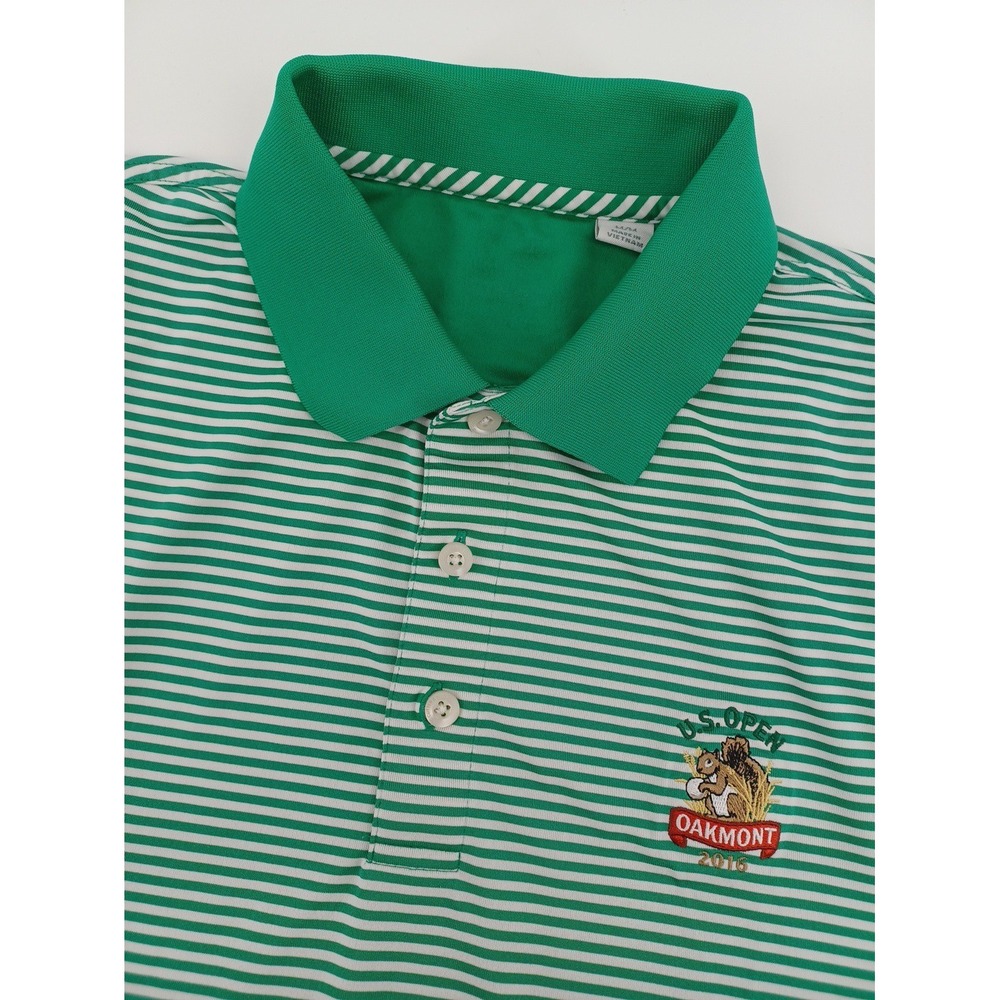 Cutter & Buck DryTec Mens Green/White Striped U.S Open Oakmont 2016 SS Polo